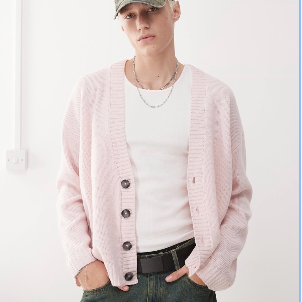 Men's Light Pink Cardigan Sweater